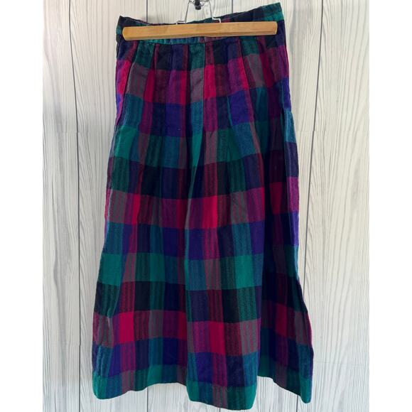 Vintage David Brooks Wool Green Pink Tartan Plaid Made in USA Pleated Skirt 10 - Picture 1 of 9